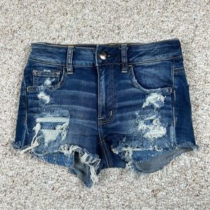 American Eagle Shortie Womens 0 Next Level Stretch Hi-Rise Blue Denim Jean Lace